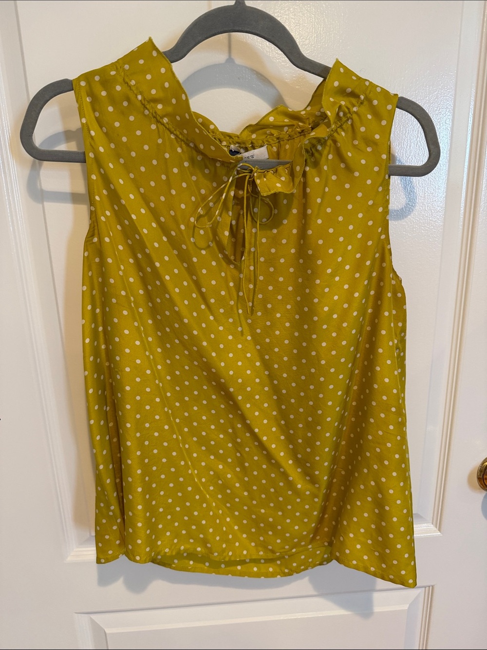 J.Crew sleeveless silk polka dot tie-neck top in mustard